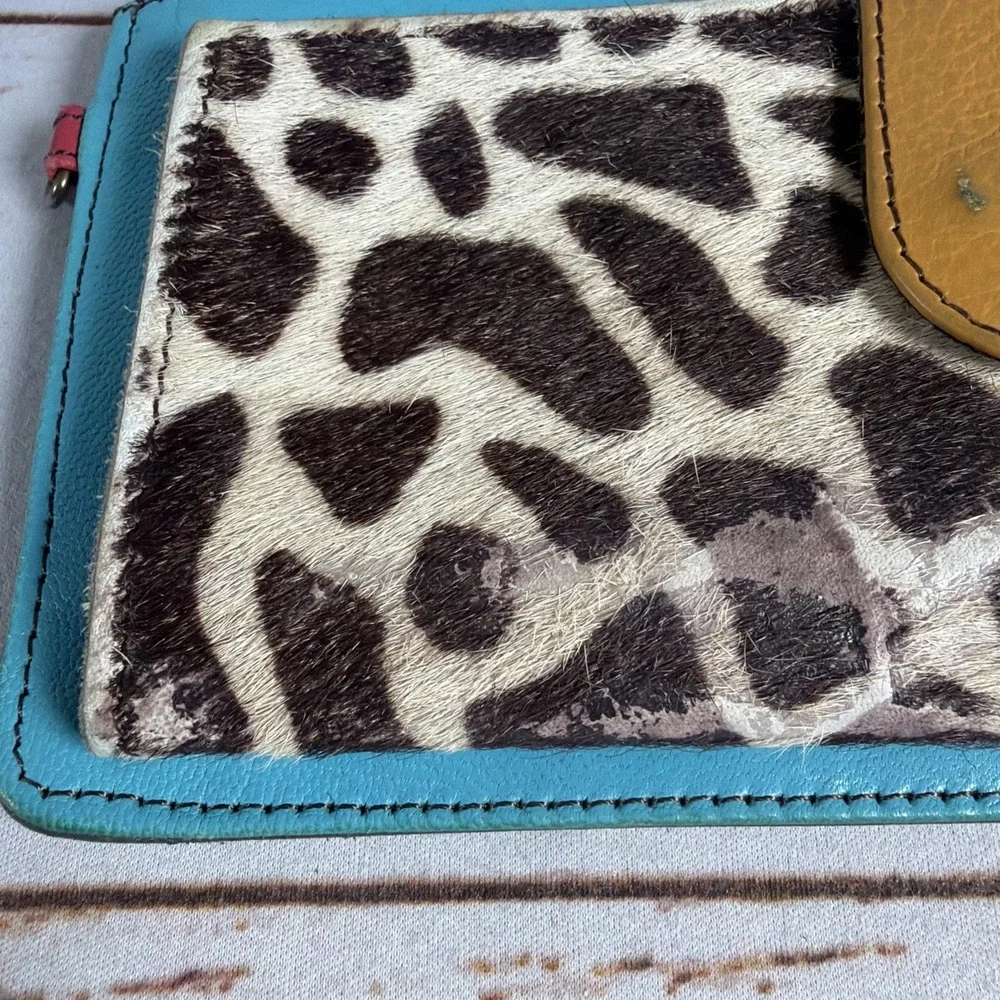 Soruka Kimber Leather Crossbody Clutch Wallet Animal Print Heavy Wear